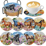 Spring Horse Diamond Art Coasters: 8 Pcs Standing Horse Diamond Painting Coasters with Holder, DIY Crafts Kit for Adults Beginners Home Decor Gifts CRASHOT