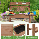Yaheetech Potting Bench Table Outdoor Garden Horticulture Wooden Workstation Benches w/Sliding Tabletop/Removable Sink/Storage Shelf for Patio, Garden Furniture Wood Workstation,Brown Yaheetech