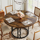 Tribesigns Round Dining Table for 4 People, 47" Modern Kitchen Table with Wood Grain Surface & Metal Base, Rustic Round Table for Dining Room, Living Room, Brown & Black（Only Table） Tribesigns