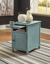 Signature Design by Ashley Treytown Casual Compact Chairside End Table with a Storage Cabinet, Open Cubby Shelf, Pull-Out Tray & USB Charging Ports, Blue Signature Design by Ashley