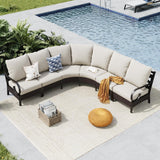 MFSTUDIO Patio Furniture Set, 6 Seats Half-Moon Curved Outdoor Sectional Sofa Conversation Set, Woven Rattan Patio Couch for Backyard, Garden, Deck MFSTUDIO