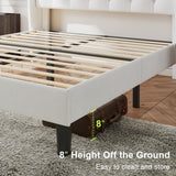 Feonase Queen Size Bed Frame with Diamond Tufted Wingback Headboard, Upholstered Platform Bed, Sturdy Wooden Slats Support, Noise-Free, No Box Spring Needed, Easy Assembly, White Feonase