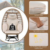 Merax Outdoor Swivel Chair with Cushions, Rattan Egg Patio Chair with Rocking Function for Balcony, Poolside and Garden,Natural+Beige Merax
