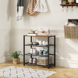 Yusong Shoe Rack, 4 Tier Shoe Organizer Storage for Closet Entryway, Narrow Slim Metal Shoe Shelves with Industrial Wooden Top, Rustic Brown and Black Yusong