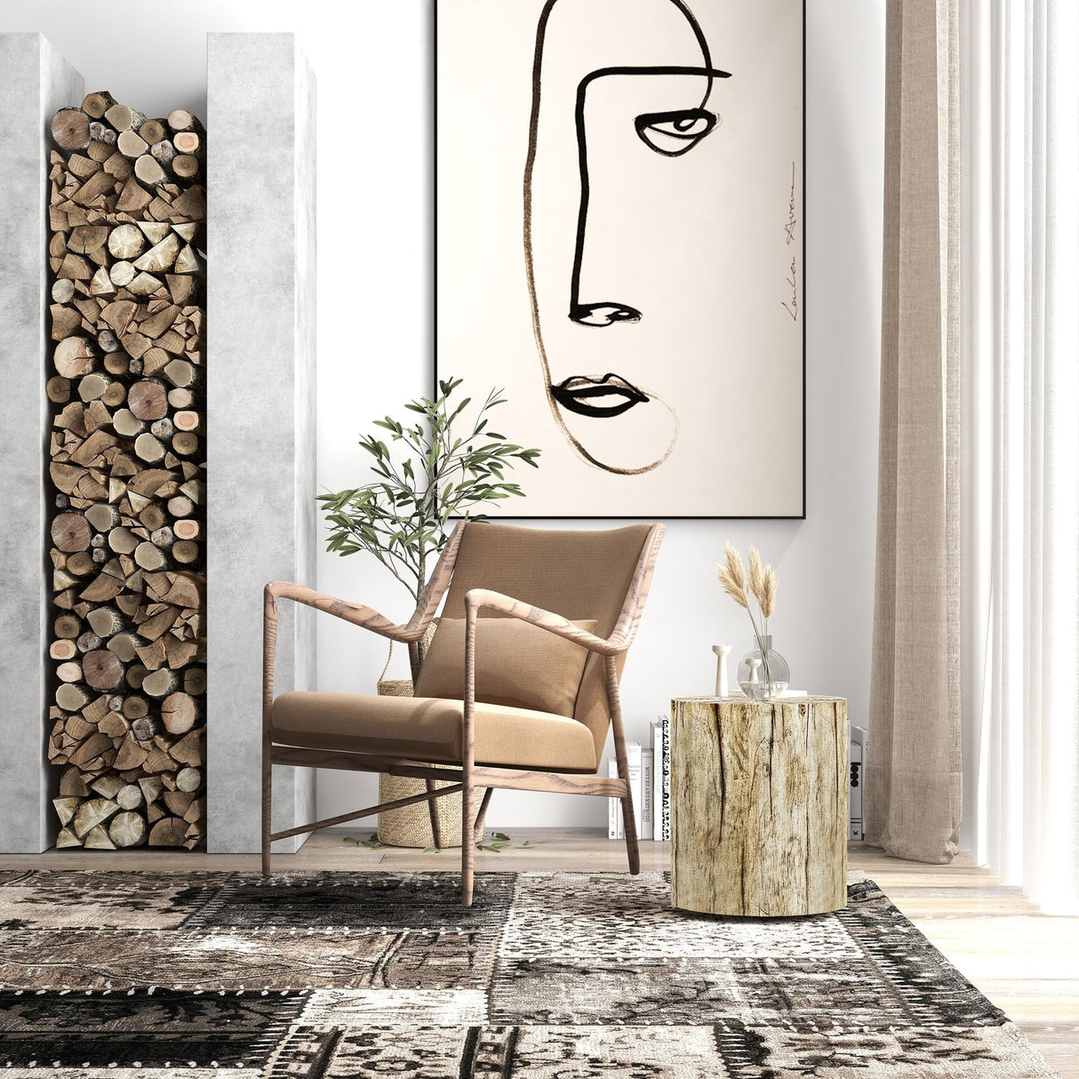 HOMCOM Tree Stump Stool, Decorative Side Table with Round Tabletop, Concrete End Table with Wood Grain Finish for Indoors and Outdoors HOMCOM