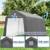 COVERONICS 7' x 12' Outdoor Storage Shed - Heavy Duty Portable Shelter Carport with Ventilation Windows and Roll-up Doors, Storage Shelter Tent for Motorcycle, Bike, Lawnmower and Garden Tools, Grey COVERONICS