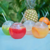 Fish Bowl for Drinks - Sphere Shaped Durable Drinking Party Cups with Cover, 4-Pack (22 oz) - Fun, Unique Design Sits Flat, 4 Straws Included - Great for Dinner and Cocktail Parties and Outdoor Use Kwirkworks