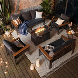 Aoxun Aluminum Outdoor Patio Furniture Set, 8-piece Outdoor Sectional with 44'' Propane Gas Firepit Table, Patio Conversation Sets with Upgraded Armrests and Cushions for Backyard, Garden and Poolside Aoxun