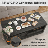 RoyalCraft Farmhouse Coffee Table with Storage and Sliding Barn Door, 48'' Rustic Living Room Table with Open Shelves, Rectangular Center Table for Living Meeting Room, Drak Grey RoyalCraft