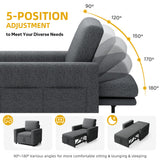 YITAHOME Convertible Sofa Chair Bed, 3-in-1 Sleeper Sofa with Pull-Out Bed, Linen Fabric Single Sleeper Chair with Reclining Backrest and Wide Armrest, Modern Lounge Chair for Small Space, Grey YITAHOME