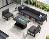 NICESOUL 7 Piece Modern Aluminum Outdoor Furniture Set with Fire Pit Propane/Gas, 29 inch Deep Wide Seat, All Weather Patio Conversation Set, L Shaped Modular Sectional Sofa for Backyard, Dark Gray NICESOUL