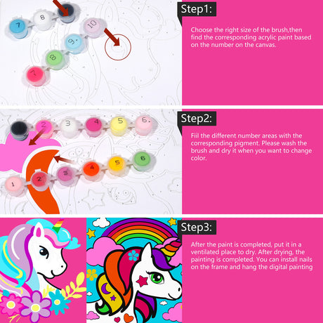 AUGVO Paint by Numbers for Kids, 2 Pcs Paint by Numbers for Kids Ages 4-8 Beginner, for Unicorn DIY Oil Painting Framed Canvas, 8 x 8” Pre Drawn Canvas, Christmas Gift for Kids AUGVO