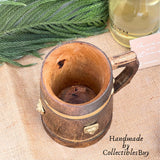 collectiblesBuy Handmade Wooden Beer Mug Stein Brass Barrel Design With Embossed Metal Lion Wood Tankard Beverages Vintage Style Medieval Inspired Kitchen & Bar Accessories collectiblesBuy