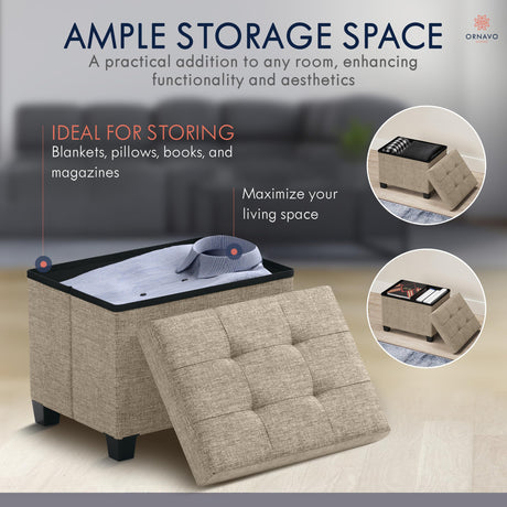 Ornavo Home Storage Ottoman Small Rectangle Ottoman with Legs, Foot Rest Stool Seat, Load up to 600 LB, for Living Room, Bedroom, Home Office, Dorm - 12 x 16 x 12, Tan Ornavo Home