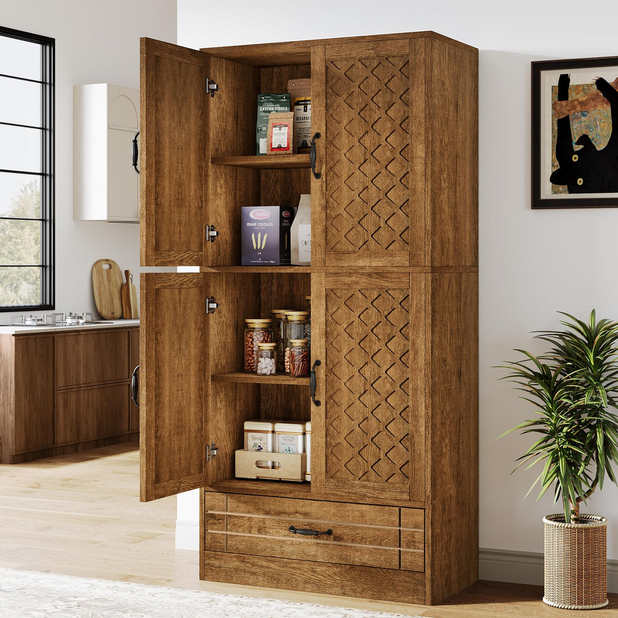 Tribesigns 70 Inches Bookshelf and Bookcase with Door, Wooden Farmhosue Tall Storage Cabinet with Drawer, Retro Enclosed Library Book Shelves for Home Office, Living Room (Rustic) Tribesigns