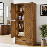 Tribesigns 70 Inches Bookshelf and Bookcase with Door, Wooden Farmhosue Tall Storage Cabinet with Drawer, Retro Enclosed Library Book Shelves for Home Office, Living Room (Rustic) Tribesigns