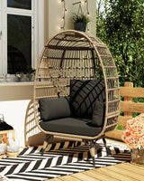 Outdoor Egg Chair, Oversized Patio Wicker Basket Chair for Balcony, Patio, Living Room, Lounge Chairs for Outside with Thick Cushions, 350LBs Capacity Egg Chair Indoor Outdoor Furniture, Black Hipicute