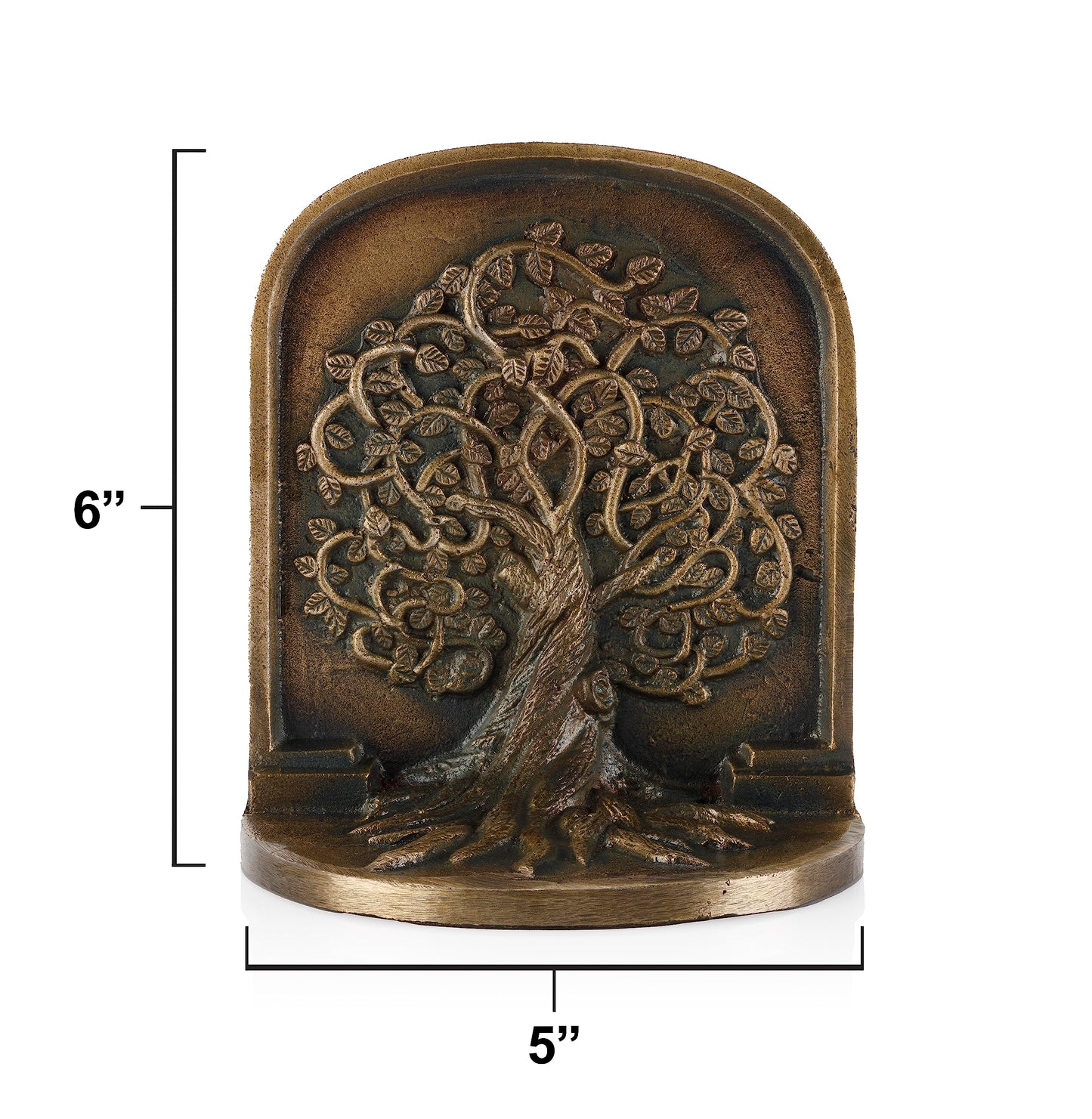 CRAFTSMAN ROAD Tree of Life Bookends, Antique Brass, 2 Decorative Bookends for Shelves or Bookcase, Cast Iron, Non-Skid Heavy Bookends, Home Décor Gift