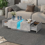 HedoAjim Grey Led Coffee Table for Living Room, Rectangular Living Room Table with Storage, Acrylic Coffee Tables with 2 Sliding Drawers, Wood Center Table for Reception Dinning Room HedoAjim