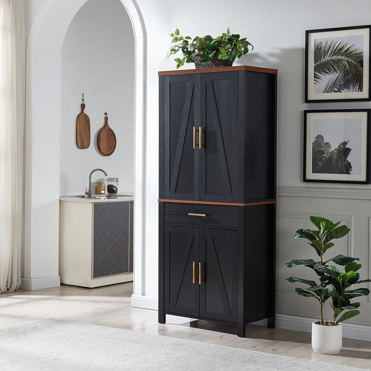 Kings Brand Furniture - 72" Freestanding Kitchen Pantry Storage Cabinet Cupboard with Doors Adjustable Shelves & Drawer, Black Kings Brand Furniture