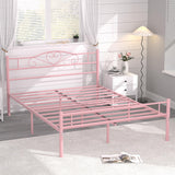 VECELO 14 Inch Queen Size Metal Platform Bed Frame with Headboard and Footboard, Heavy Duty Mattress Foundation with Steel Slats Support, No Box Spring Needed, Pink VECELO