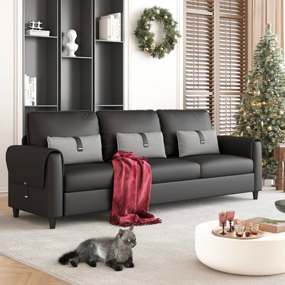 STHOUYN 88” Faux Leather Couch for Living Room, Black Office Couch Small Space, Comfy 3 Seater Couches Leather Sofa with High Backrest (Black)