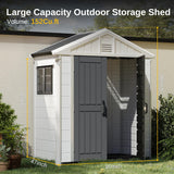 EAST OAK Outdoor Storage Shed, 7×4×8.2 FT Waterproof Resin Tool Shed with Window, 152Cu.ft Outside House Shed for Garden, Patio, Lawn Mower, Bikes EAST OAK