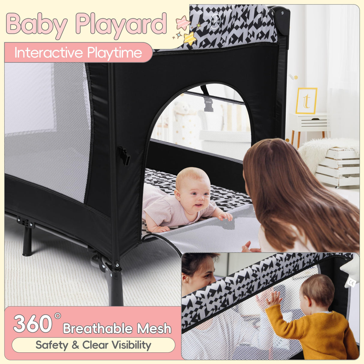 Xilingol 5-in-1 Baby Bassinet Bedside Sleeper, Baby Pack and Play with Changing Table, Portable Baby Crib with Carry Bag, Cosleeper Bassinet Attach to Bed for Newborn to Toddlers Xilingol