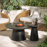 win2win Nesting Coffee Table Set of 2, Mid Century Modern Coffee Table with Marble Veneer, Fluted Round Tea Table and End Table Set, Minimalist Center Tables for Living Room, Office, Black win2win