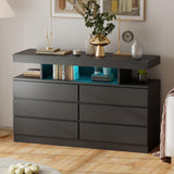 BEWISHOME Black Dresser for Bedroom with Charging Station and LED Lights, 6 Drawer Dresser Chests of Drawers, Wood Dressers for Closet, Modern Wide Dressers with Open Space, TV Stand, Black KCG02B BEWISHOME