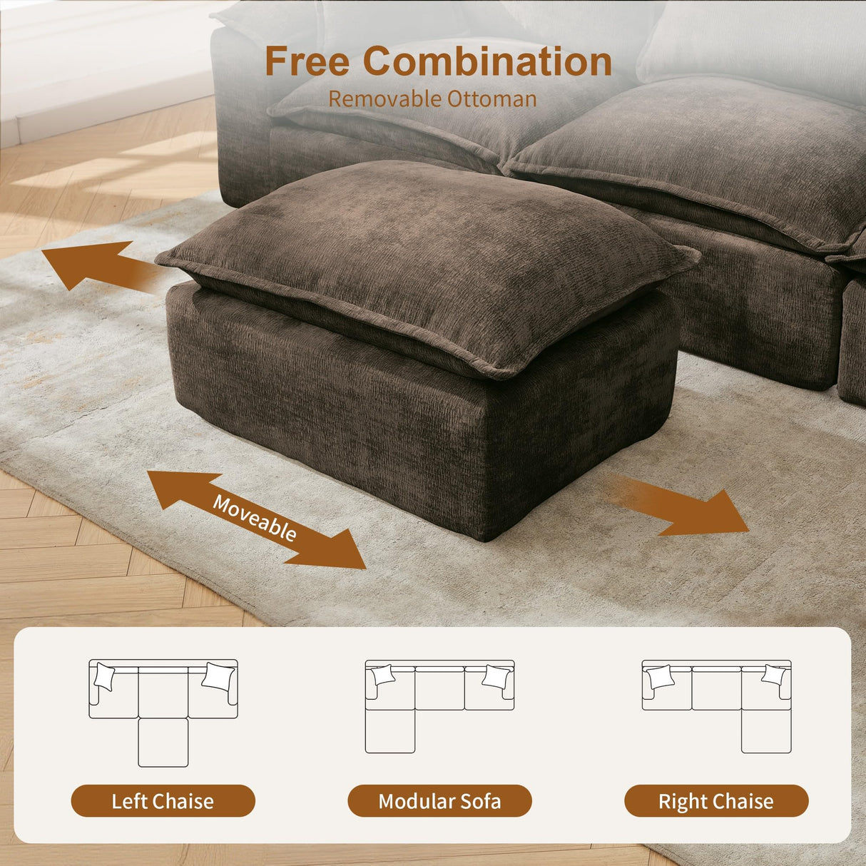 Korser 122" Sectional Couches for Living Room, Modular Boneless Couch with Deep Seat & Fluffy Cushion, Cozy Double-Layer Cushioned Sofa with Convertible Ottoman, Comfy Cloud Sofa, No Assembly Required Korser