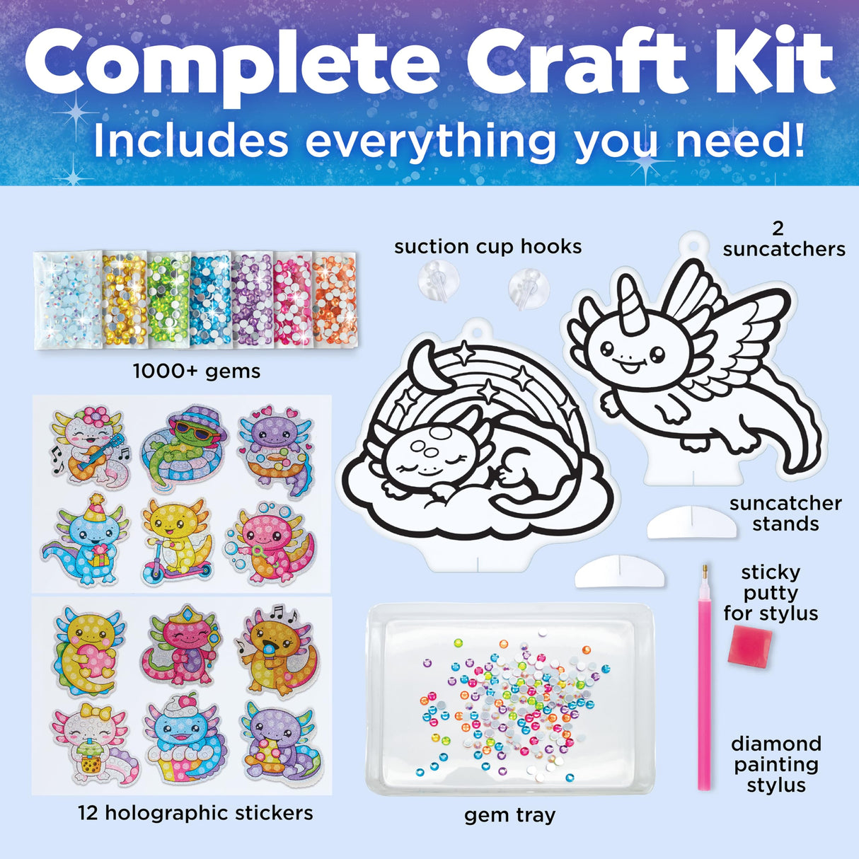 Creativity for Kids Big Gem Diamond Painting Kit: Axolotl Stickers & Suncatcher Kit - Boys and Girls Art & Craft, Axolotl Toys and Gifts for Kids (Ages 6+) Creativity for Kids