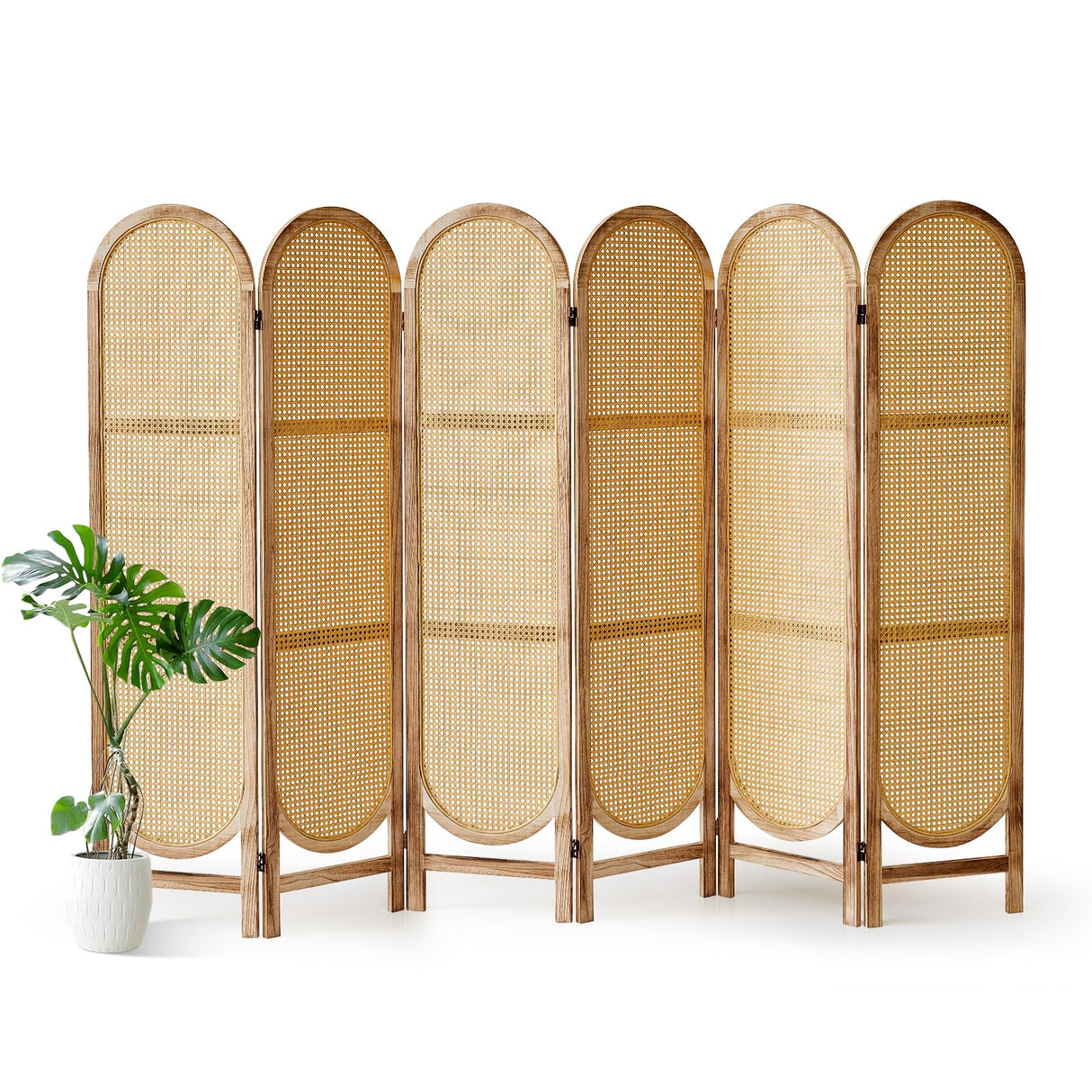 Aletheiawu 6 Panel Room Divider, 5.6 Ft Foldable Wood Room Divider Screen, Hand-Woven Rattan Folding Privacy Screens with Double Hinges, Wall Divider for Room Separation Bedroom Home Office - Natural Aletheiawu