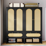 DWVO Rattan Armoire Wardrobe Closet - 70" Tall Rattan Armoire Closet with Doors, Large Storage Cabinet with Drawers & Hanging Rod/Bedroom Armoire - Black DWVO