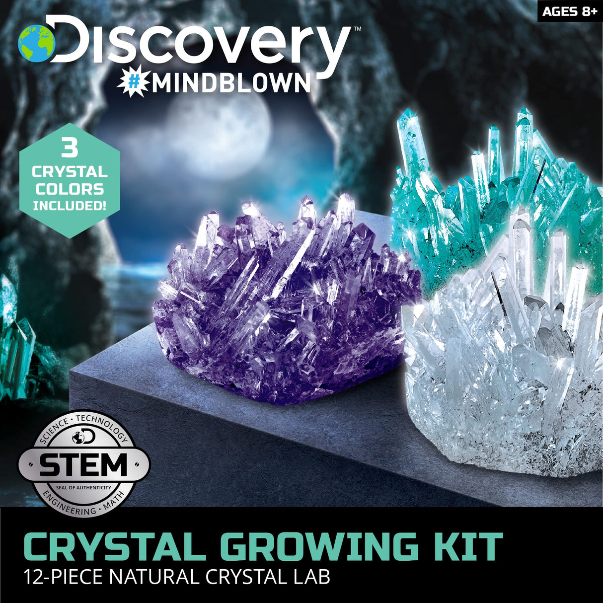 Discovery™ 12-Piece Lab Crystal Growing Kit, Grow Colored Crystals, Includes Mold Shapes and Magnifying Glass, Fun Chemistry and Geology Educational Science STEM Set Discovery Kids