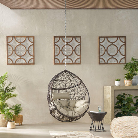 Outdoor Hanging Egg Chair with 8FT Chain, Patio Wicker Swing Egg Basket Chairs, Rattan Basket Hanging Chair Without Stand, Indoor Outdoor Wicker Hammock Egg Chair, Ideal for Patio Garden, Khaki Brown Ziraukon