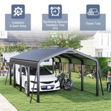 12x20 FT Metal Carport, Heavy Duty Car Port Canopy with Galvanized Steel Roof & Frame, Large Metal Carport Kit, Outdoor Car Garage, Steel Car Shelter for Car, Boat, Truck, Dark Gray ANTSKU