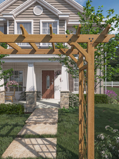 Vita Heartwood Grande Cedar Arbor, Golden Brown, FSC, Wood, 85 inch L x 26 inch W x 89 inch H, Opening Width 78 inches, Garden Décor Shade Arch, VA68898 Vita