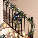 Valery Madelyn Pre-Lit Christmas Garland with Lights for Mantle, 6 feet Lighted Battery Operated Xmas Garland with Silver Light Blue Balls for Front Door Fireplace Table Centerpiece Outdoor Decor Valery Madelyn