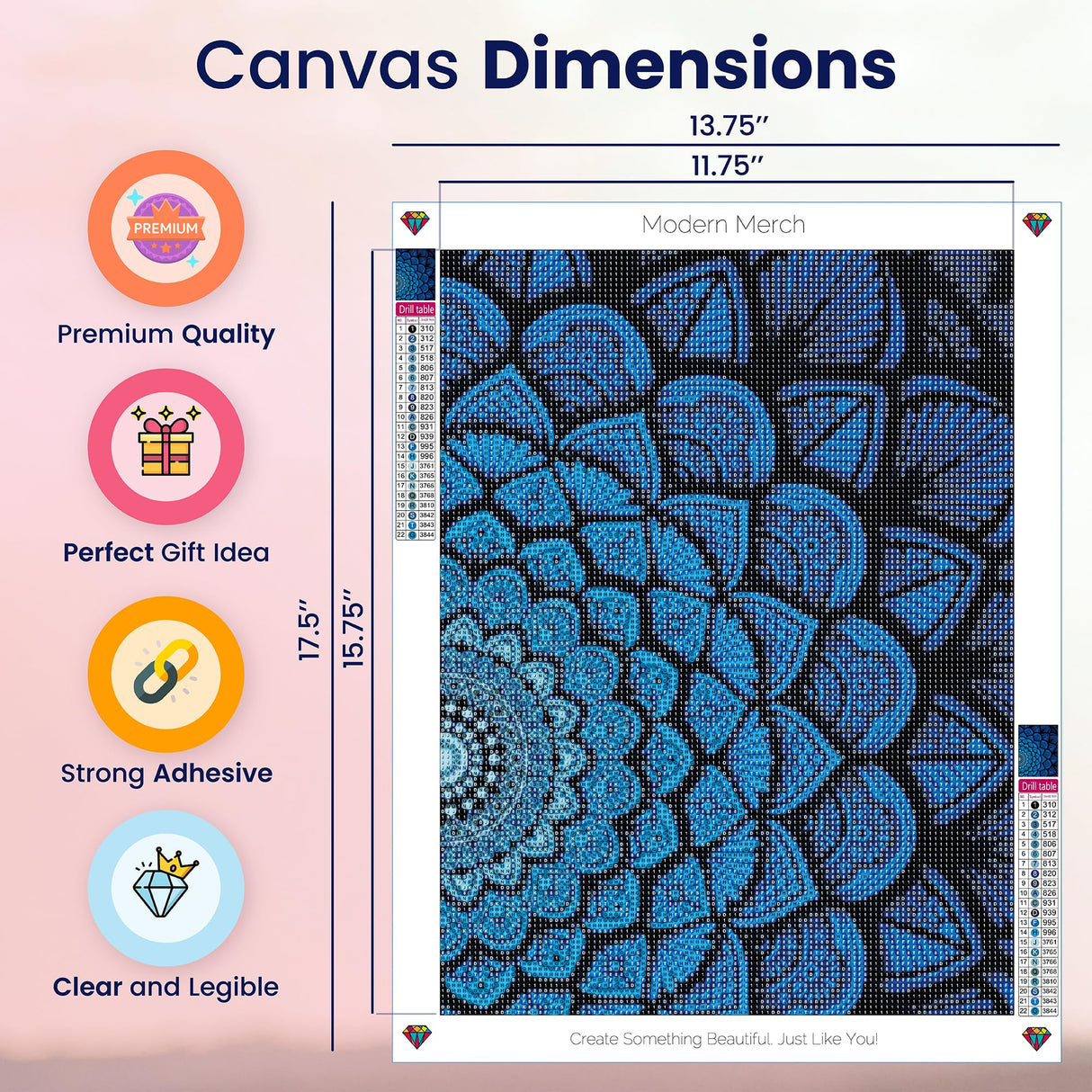 Modern Merch Mandala Diamond Art Kits for Adults, Blue and Black Pattern 5D Diamond Painting for Adults, DIY Mandala Wall Art, Cross Stitch Pattern Gem Art, Full Round Drill 12x16 Modern Merch