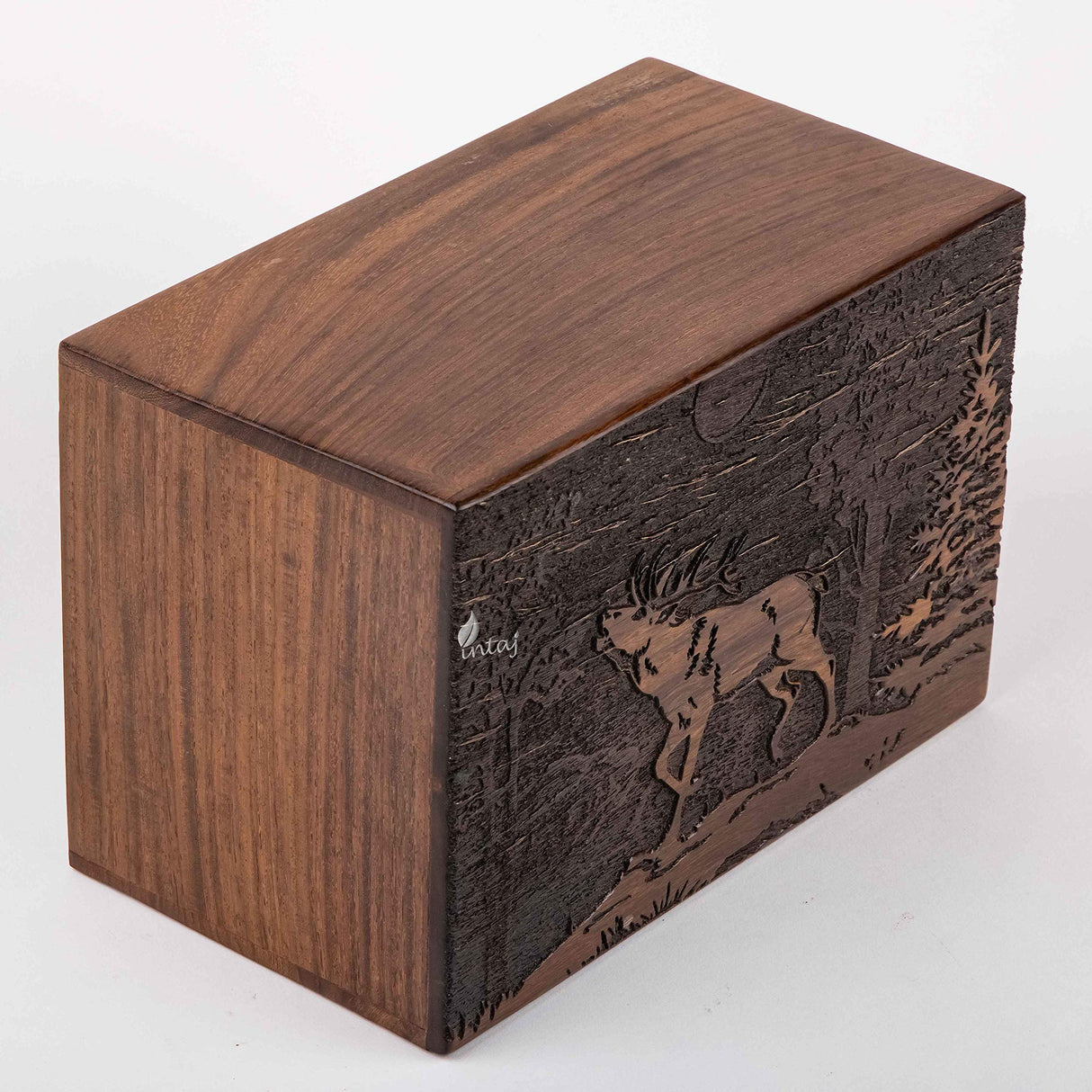 INTAJ Handmade Wooden Cremation Urn for Human Ashes - Deer Engraved Wooden Burial Urns Hand-Crafted - Funeral Cremation Urn for Ashes (Rosewood, XL INTAJ