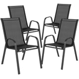 Flash Furniture Brazos Series 5-Piece Glass Patio Table and Chairs Set, Outdoor Patio Dining Set with Square Table and 4 Sling Patio Chairs, Black Flash Furniture