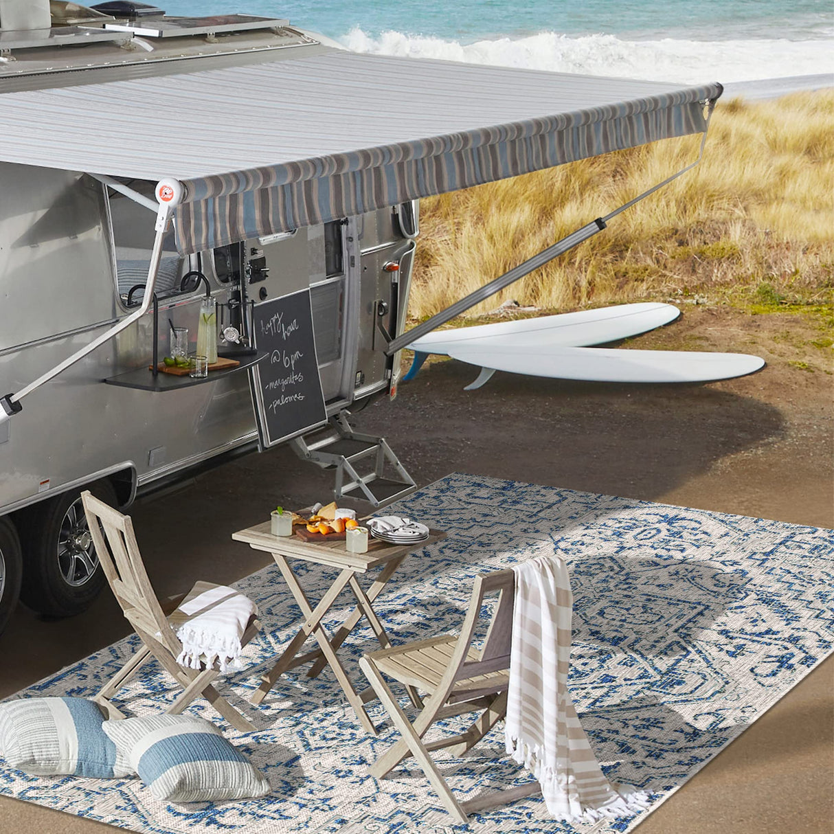 JONATHAN Y Boho Medallion Indoor Outdoor Area Rug 4X6 Navy/Gray, Estrella Textured Weave for Backyard, Patio, Porch, Easy-Cleaning, High Traffic, Pet-Friendly, Non-Shedding (SMB105B-4) JONATHAN Y