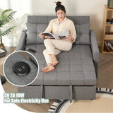 52" Sleeper Sofa with Pull-Out Bed, 3-in-1 Convertible Sofa Bed, Loveseat with Stepless Adjustable Backrest and Side Pocket, for Living Room Dorm Apartment, Linen, Light Gray GOSUHI