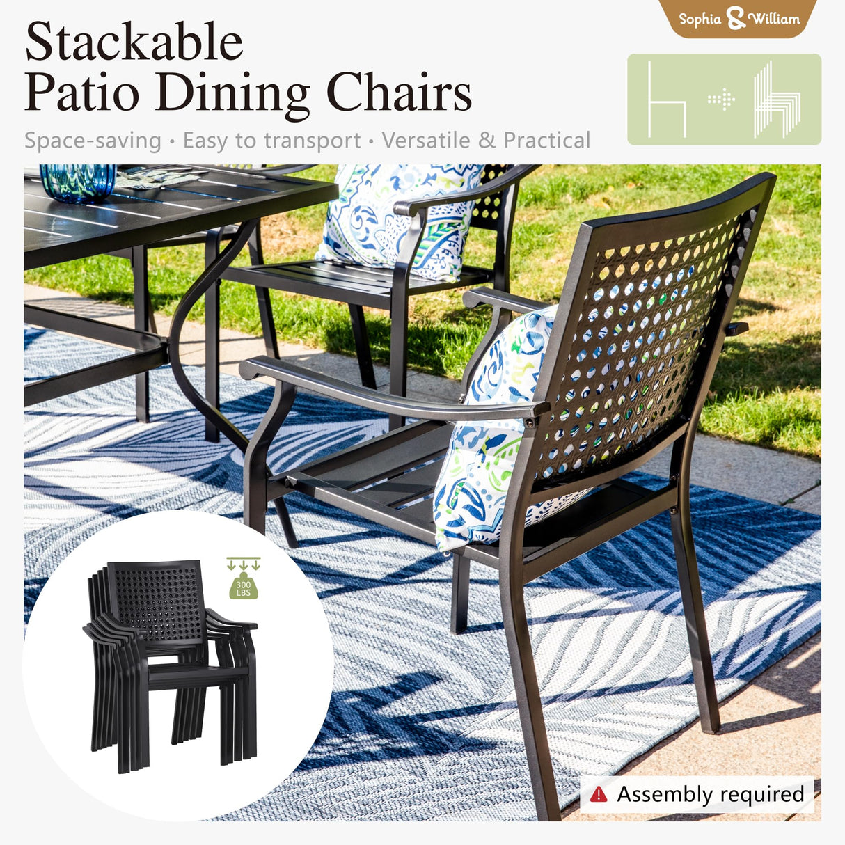 Sophia & William Patio Table and Chairs Set, Outdoor Dining Set for 8, 9 Piece Metal Patio Furniture, 82.7" Black Rectangular Table(Beehive) Sophia & William