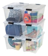 IRIS USA 54 Qt Stackable Plastic Storage Bins with Lids, 6 Pack - BPA-Free, Made in USA - See-Through Organizing Solution, Latches, Durable Nestable Containers, Secure Pull Handle - Clear Iris Ohyama