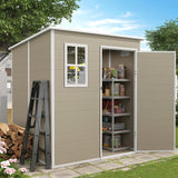 VONZOY Outdoor Storage Shed, 6x6 FT Resin Shed with Floor and Lockable Door, Window & Vents, Tool Sheds & Outdoor Storage for Bike, Garden Accessories, Tools, Waterproof (Light Brown) VONZOY