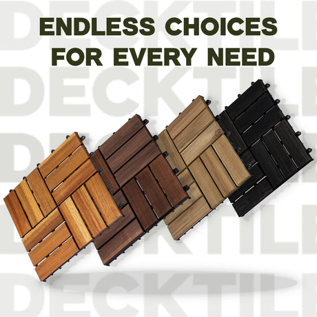 VICTORY RELAX Acacia Wood Decking Tiles 9PCS - Easy Snap Interlocking Deck Tiles for Patio Poolside Balcony Decor - All Weather Waterproof Flooring for Indoor & Outdoor (Round Joints) VICTORY RELAX