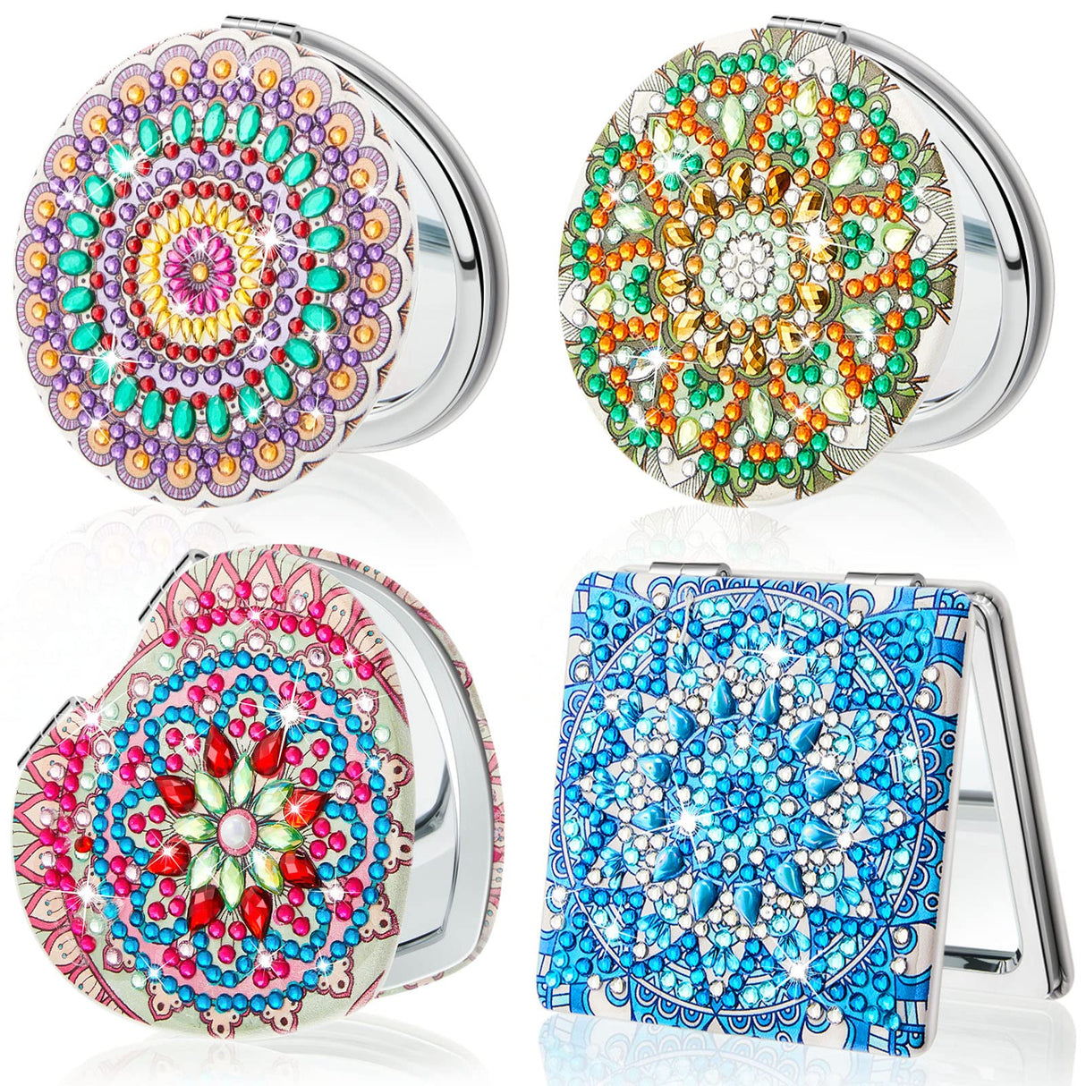 Marsui 4 Pcs Diamond Painting Compact Mirror DIY Painting Pocket Portable Folding Purse Mirror for Women Diamond Art Mom Gifts for Mother's Day Nurse Week Party Favors(Mandala) Marsui