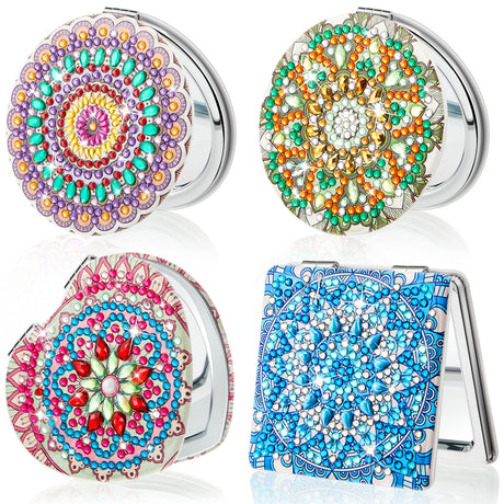 Marsui 4 Pcs Diamond Painting Compact Mirror DIY Painting Pocket Portable Folding Purse Mirror for Women Diamond Art Mom Gifts for Mother's Day Nurse Week Party Favors(Mandala) Marsui